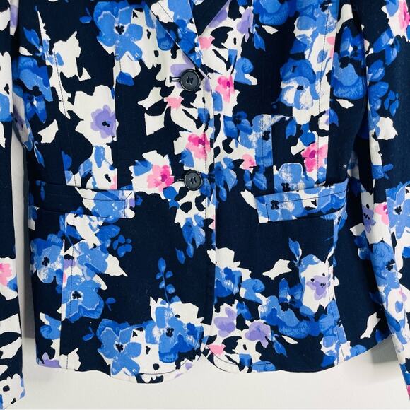 Vintage blue white pink floral button preppy office blazer 8 - Picture 3 of 6